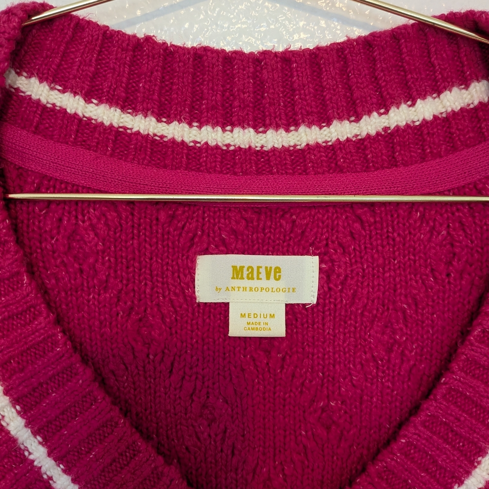 Anthropologie V-Neck Sweater in Vibrant Pink - Picture 2 of 5